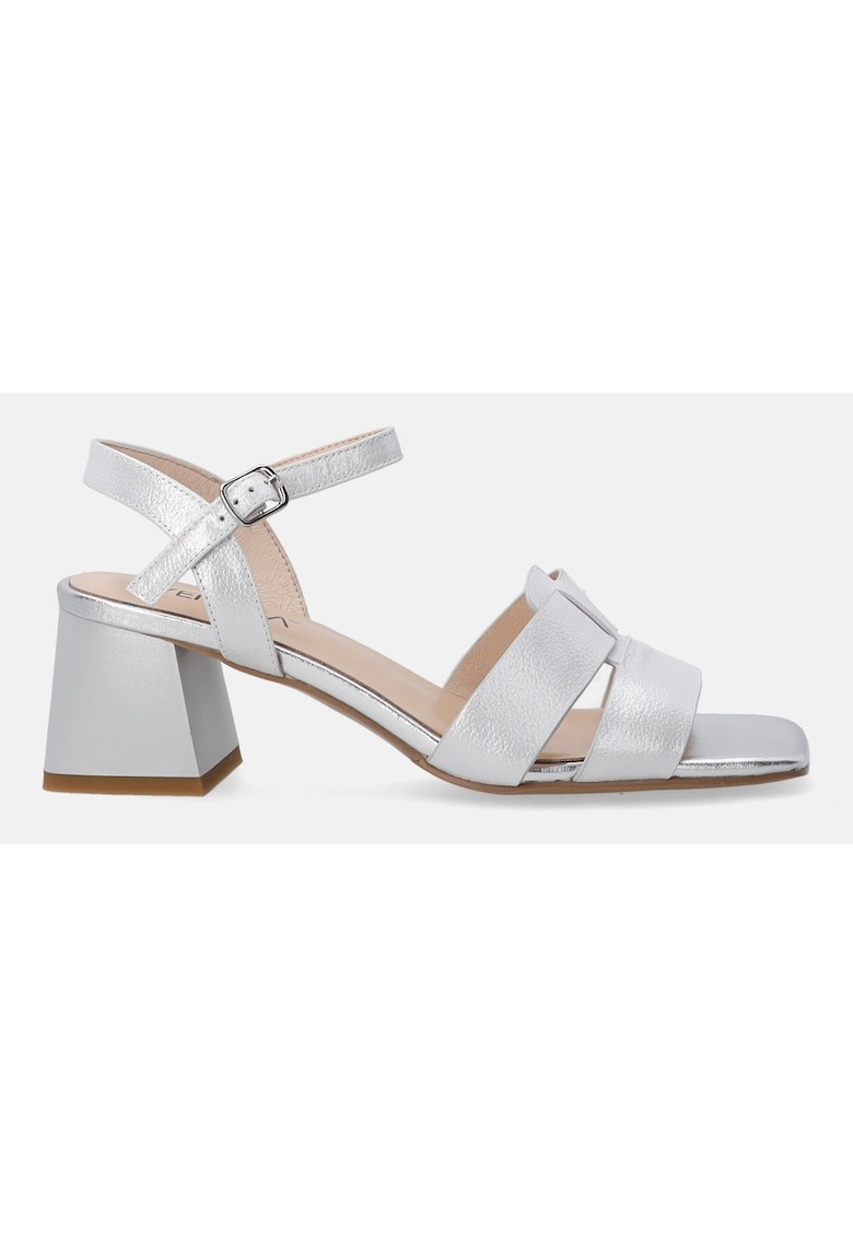 Sandale din piele cu aspect metalizat si toc masiv 1 Sandale din piele cu aspect metalizat si toc masiv