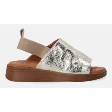 Sandale din piele cu aspect texturat si metalizat