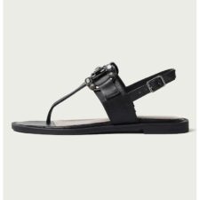 Sandale din piele cu bareta separatoare si aplicatii metalice Rafaella