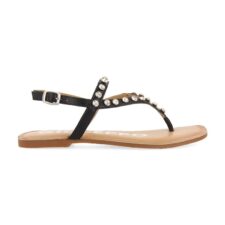 Sandale din piele cu bareta separatoare si decorate cu strasuri Enovee