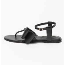 Sandale din piele cu bareta separatoare si funda destructurata