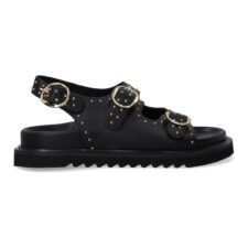 Sandale din piele cu barete cu catarama si tinte decorative