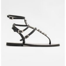 Sandale din piele cu barete multiple si aplicatii din strasuri
