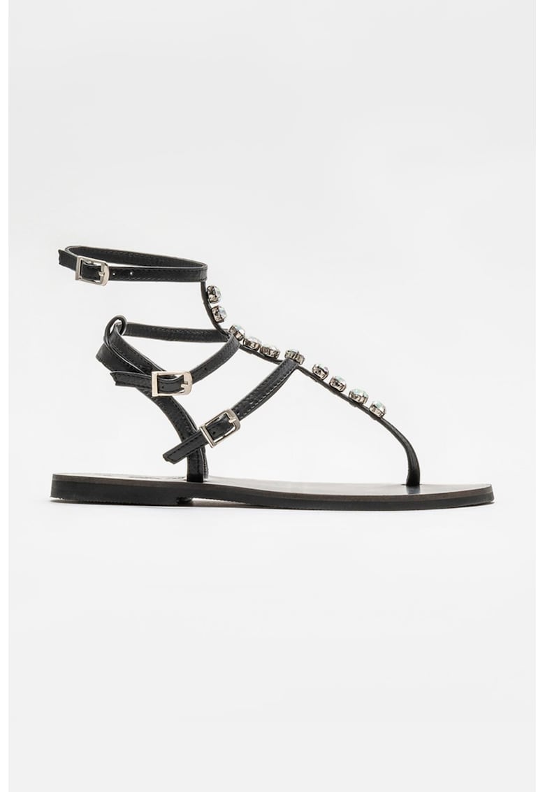 Sandale din piele cu barete multiple si aplicatii din strasuri 1 Sandale din piele cu barete multiple si aplicatii din strasuri