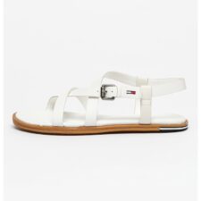 Sandale din piele cu barete multiple si broderie logo discreta