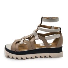 Sandale din piele cu barete multiple si talpa wedge