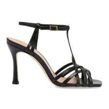 Sandale din piele cu barete multiple si toc