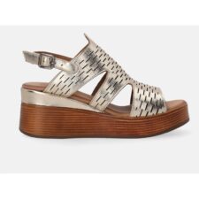 Sandale din piele cu decupaje si aspect metalic