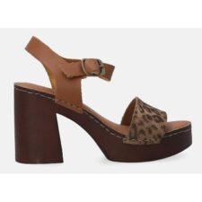 Sandale din piele cu imprimeu si garnituri de piele intoarsa