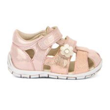 Sandale din piele cu inchidere velcro si aplicatie cu model florala