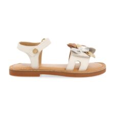 Sandale din piele cu inchidere velcro si aplicatii cu funda Punat