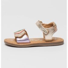 Sandale din piele cu inchidere velcro si aspect metalizat