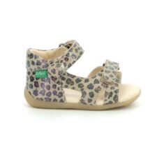 Sandale din piele cu inchidere velcro si model cu animal print