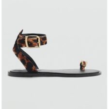 Sandale din piele cu model animal print si catarama