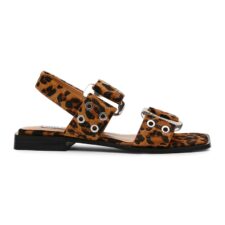 Sandale din piele cu par scurt cu animal print Saria