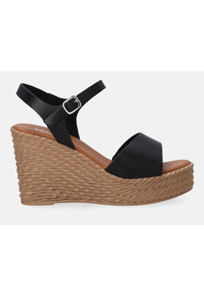 Sandale din piele cu platforma wedge 1 Sandale din piele cu platforma wedge