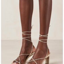 Sandale din piele cu sireturi si toc masiv Bellini