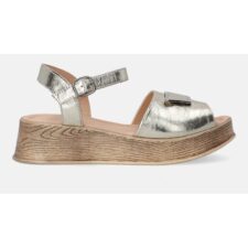 Sandale din piele cu talpa cu aspect de lemn si varf rotund