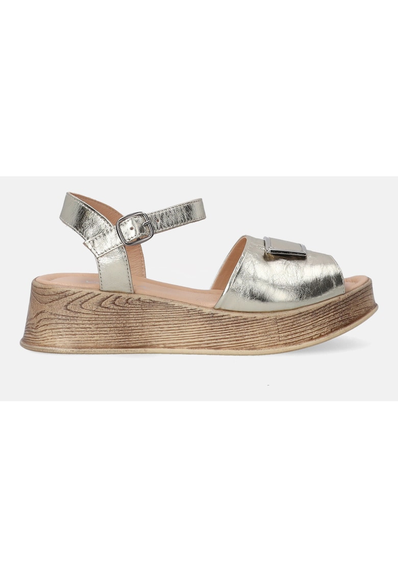 Sandale din piele cu talpa cu aspect de lemn si varf rotund 1 Sandale din piele cu talpa cu aspect de lemn si varf rotund