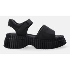 Sandale din piele cu talpa demi-wedge si velcro