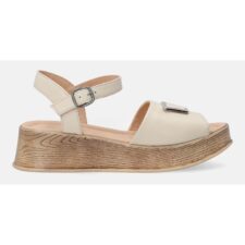 Sandale din piele cu talpa din lemn si varf rotund