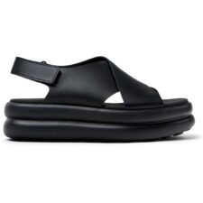 Sandale din piele cu talpa flatform si segment cu inchidere velcro