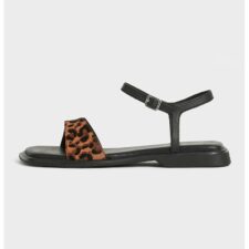 Sandale din piele cu talpa plata si animal print