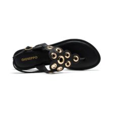 Sandale din piele cu talpa plata si detaliu metalic