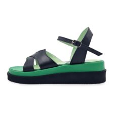 Sandale din piele cu talpa wedge si aspect contrastant