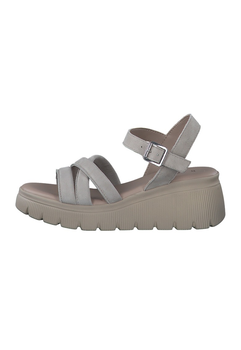 Sandale din piele cu talpa wedge si catarame 1 Sandale din piele cu talpa wedge si catarame