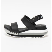 Sandale din piele cu talpa wedge si garnitura din material textil Charlotte