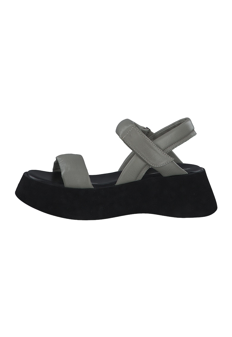 Sandale din piele cu talpa wedge si inchidere velcro 1 Sandale din piele cu talpa wedge si inchidere velcro