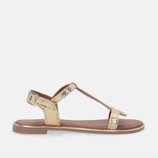 Sandale din piele cu textura tip reptila si aspect metalizat