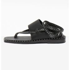 Sandale din piele cu tinte si bareta infasurabila pe varf Medusa