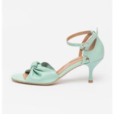 Sandale din piele cu toc kitten si detaliu cu nod