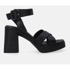 Sandale din piele cu toc masiv si bareta pe glezna