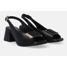 Sandale din piele cu toc masiv si cu detaliu geometric