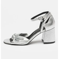 Sandale din piele cu toc masiv si insertii stralucitoare