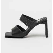 Sandale din piele cu toc si garnitura din denim Darcy