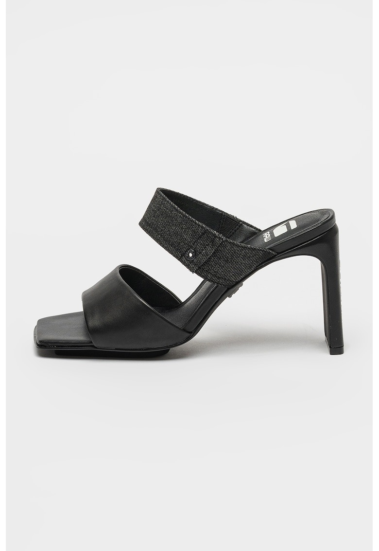 Sandale din piele cu toc si garnitura din denim Darcy 1 Sandale din piele cu toc si garnitura din denim Darcy