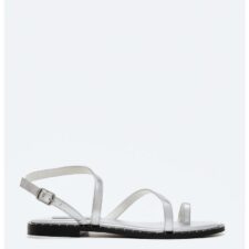 Sandale din piele ecologica cu bareta separatoare si aspect metalizat