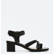 Sandale din piele ecologica cu bareta separatoare si toc masiv