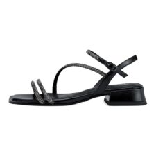 Sandale din piele ecologica cu barete multiple si aplicatii cu strasuri