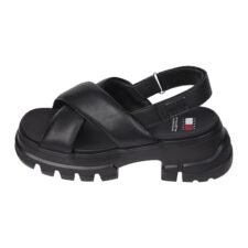 Sandale din piele ecologica cu inchidere velcro si aspect masiv