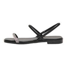 Sandale din piele ecologica cu talpa plata si strasuri