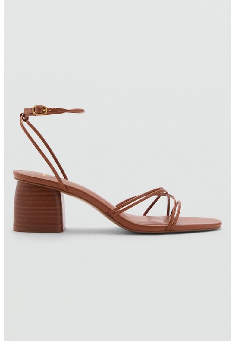 Sandale din piele ecologica cu toc masiv si barete multiple 1 Sandale din piele ecologica cu toc masiv si barete multiple
