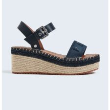 Sandale din piele ecologica si material textil cu talpa wedge