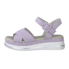 Sandale din piele intoarsa cu talpa wedge si bareta incrucisata