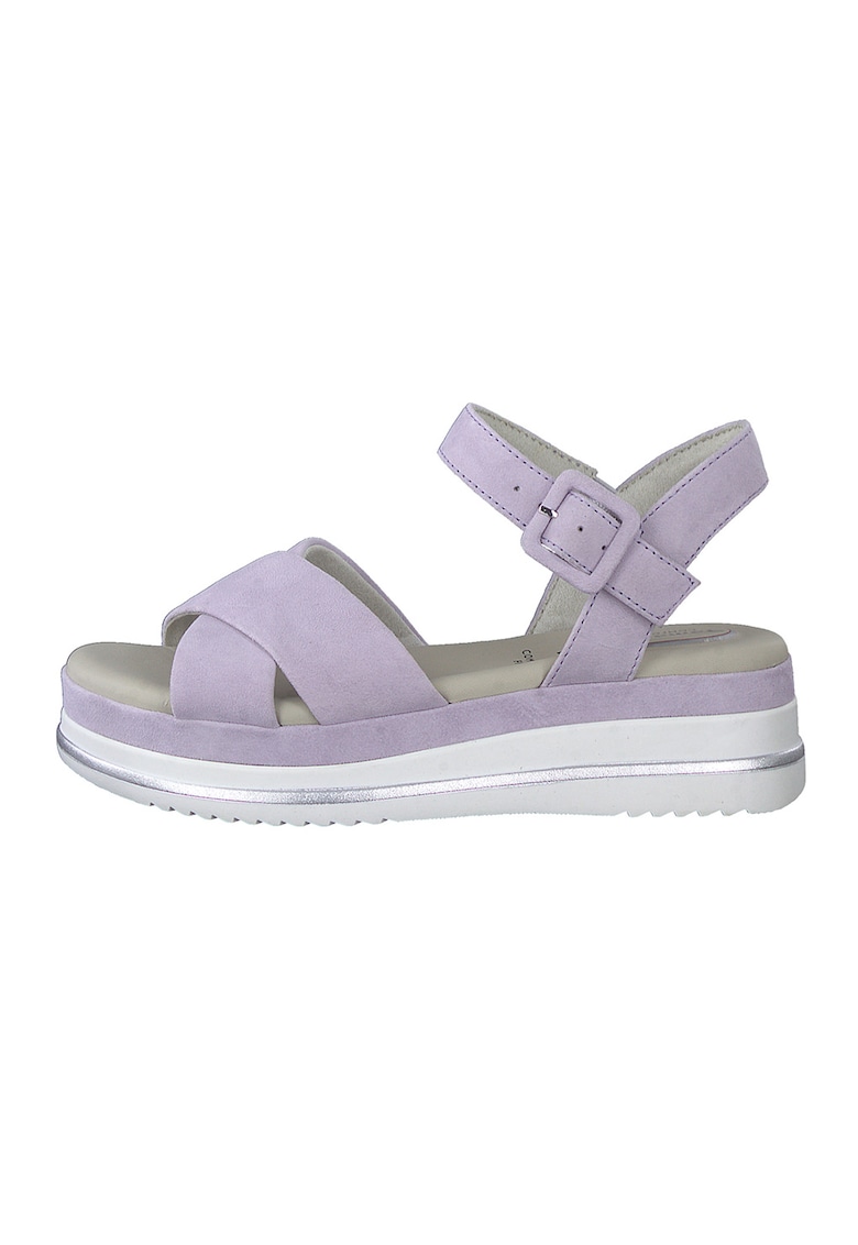 Sandale din piele intoarsa cu talpa wedge si bareta incrucisata 1 Sandale din piele intoarsa cu talpa wedge si bareta incrucisata