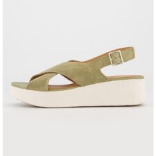 Sandale din piele intoarsa cu talpa wedge si bretele incrucisate Laudara